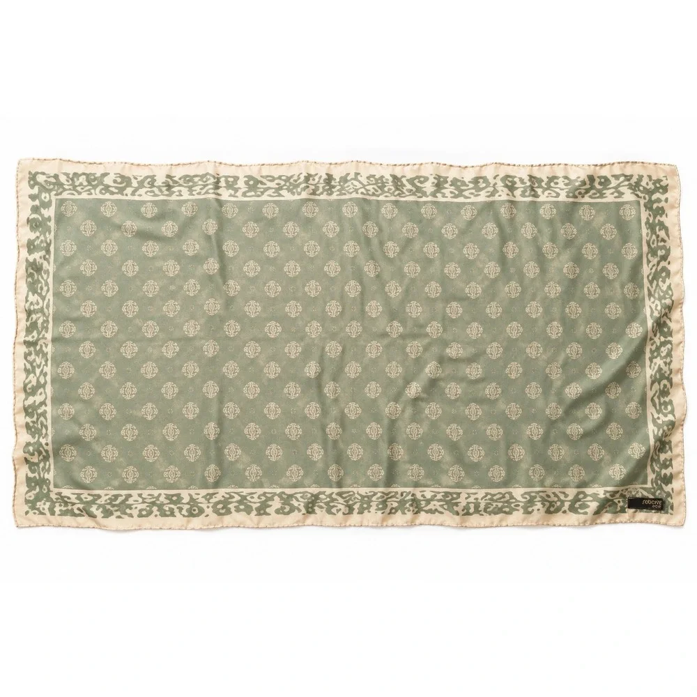 Roberto Cavalli 100% Silk Scarf Made Italy Sage Green Animal Print Large